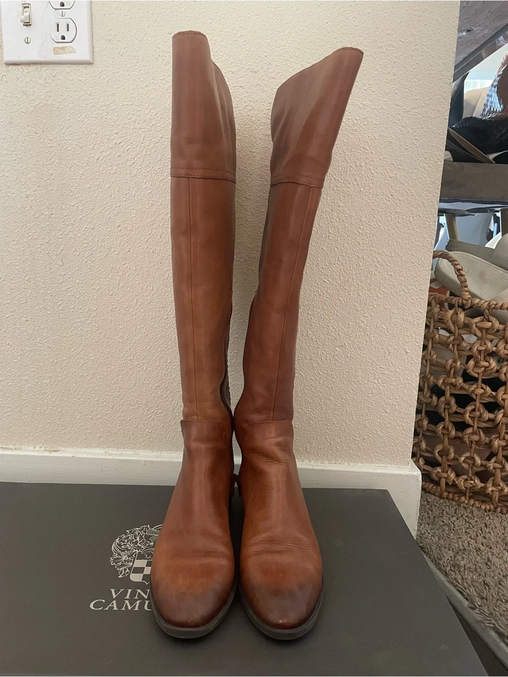 Women's Vince Camuto Tall Brown Leather Riding Boots - Classic Zip Detail